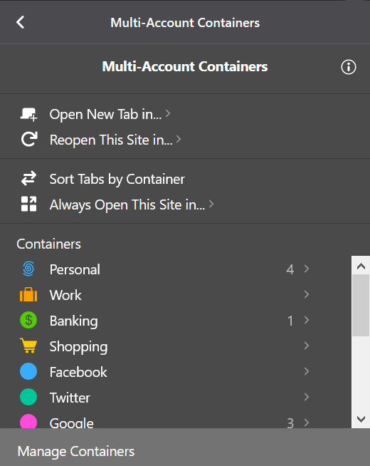 Multi-account containers UI